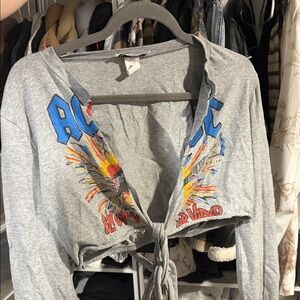 Gray AC/DC Tie-Front Crop Top